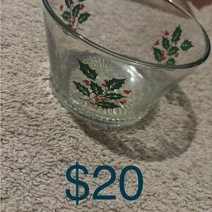 Holiday Glass Bowl with Holly Design